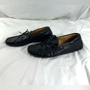 Vintage men TODS bow black leather loafers shoes size 10